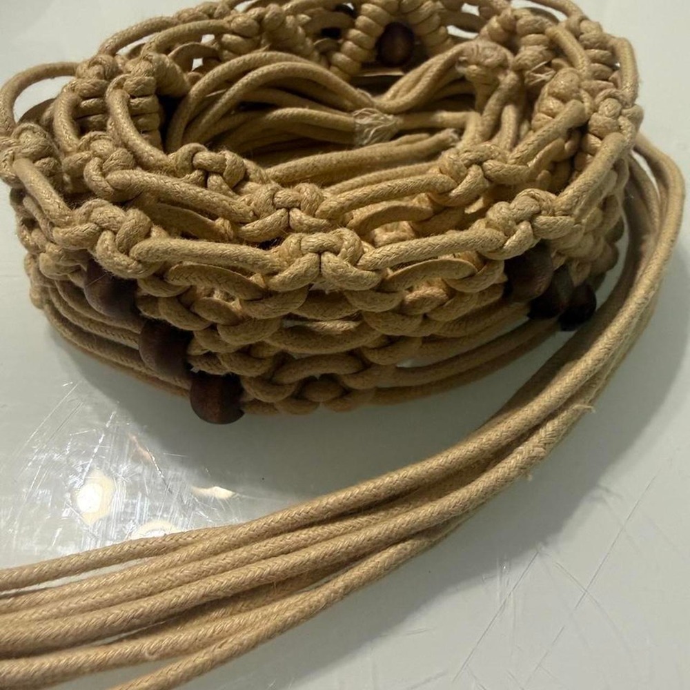 Tan macrame belt with beads 32"#boho